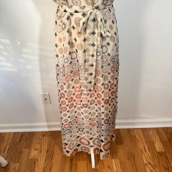 Glam Dress Women L Cream Geometric Halter 100% Silk Scarf Maxi Vintage Y2K Party - Picture 6 of 10